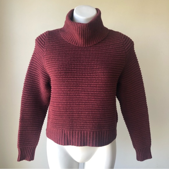 Madewell Side Button Ribbed Turtleneck Sweater in Heather Cherry XXS - Picture 1 of 8